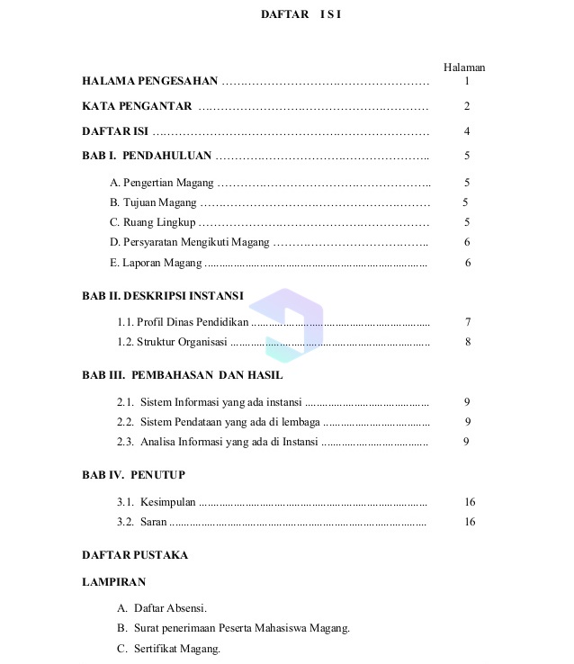 Contoh Daftar Isi Laporan Magang