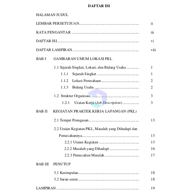 8 Contoh Daftar Isi Laporan Pkl Magang Penelitian Dll