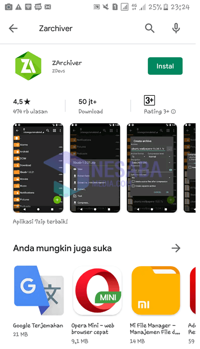install aplikasi ZArchiver
