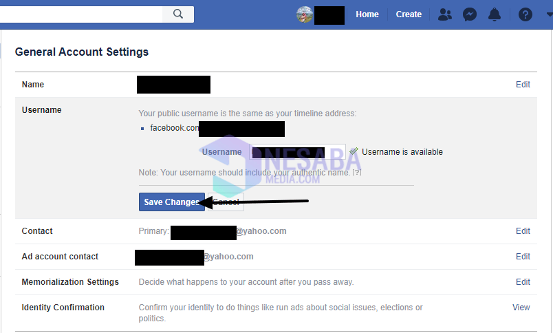 tutorial cara mengganti username Facebook