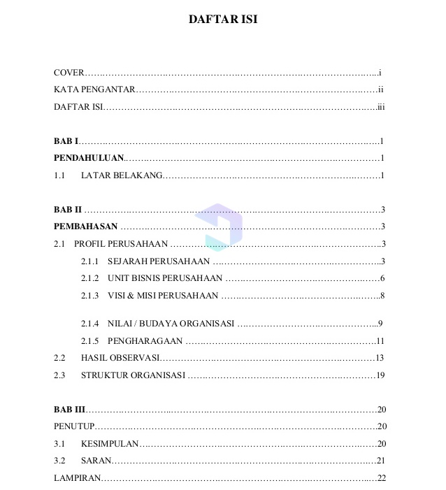 Contoh Daftar Isi Laporan Study Tour