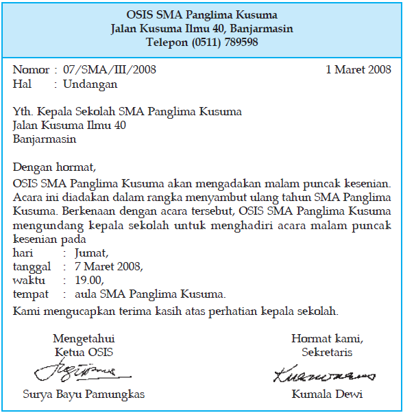 Contoh Surat Dinas OSIS