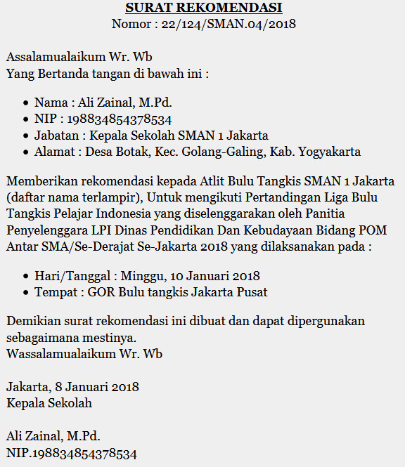 Contoh Surat Rekomendasi Kenaikan Pangkat Pns - Contoh 