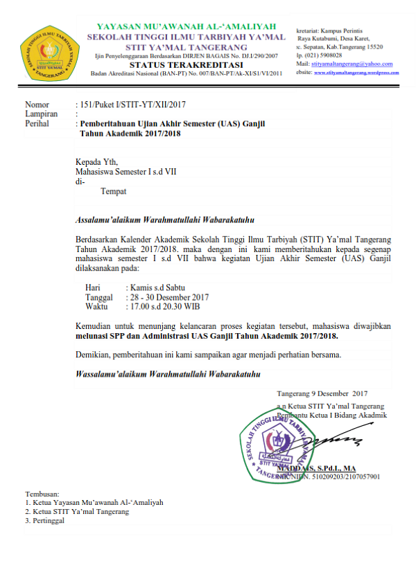 Surat Edaran Pemeritahuan Ujian Semester