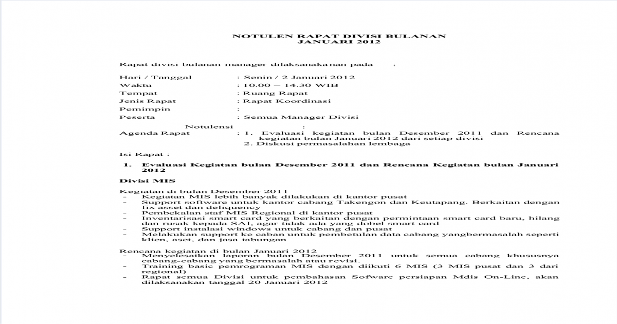 15 Contoh Notulen Rapat Desa, Dinas, Perusahaan, Sekolah Dll