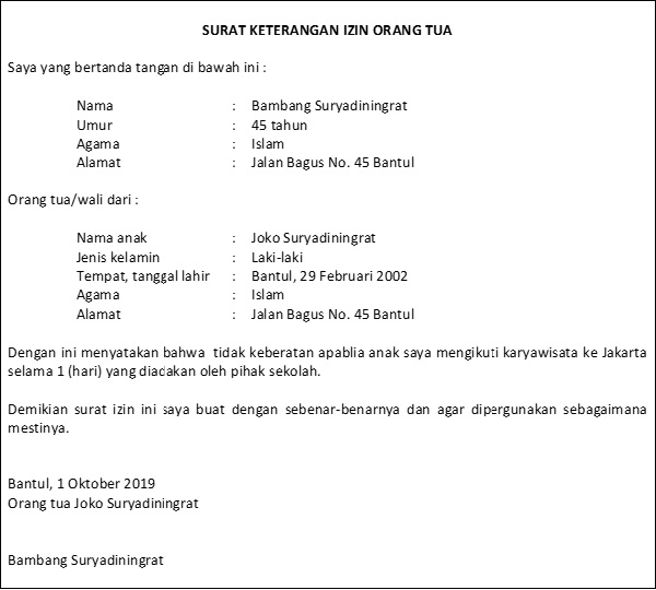 Contoh Surat Izin Orang Tua Untuk Kegiatan Pramuka Gudang Surat