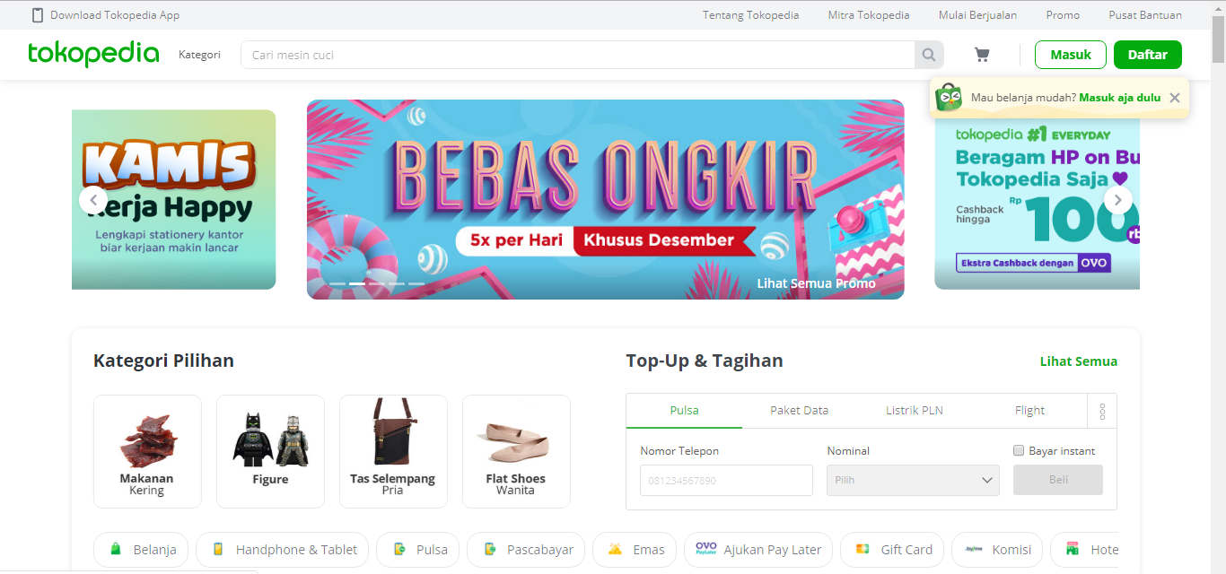 homepage Tokopedia