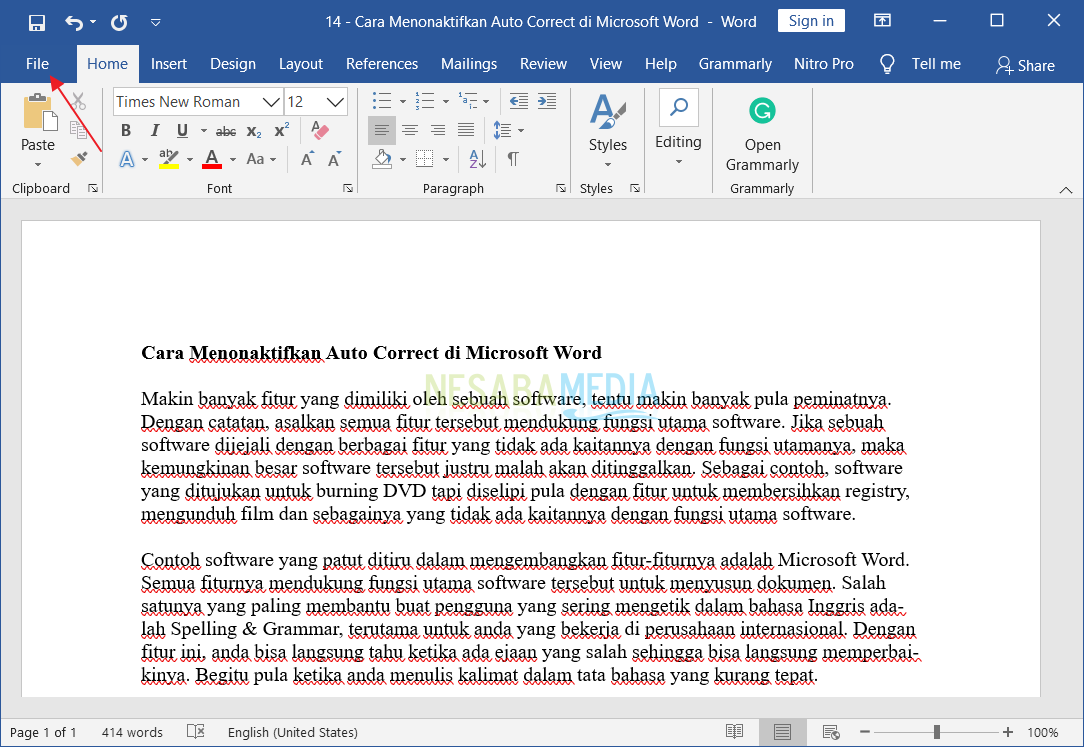 Menonaktifkan Auto Correct di Microsoft Word