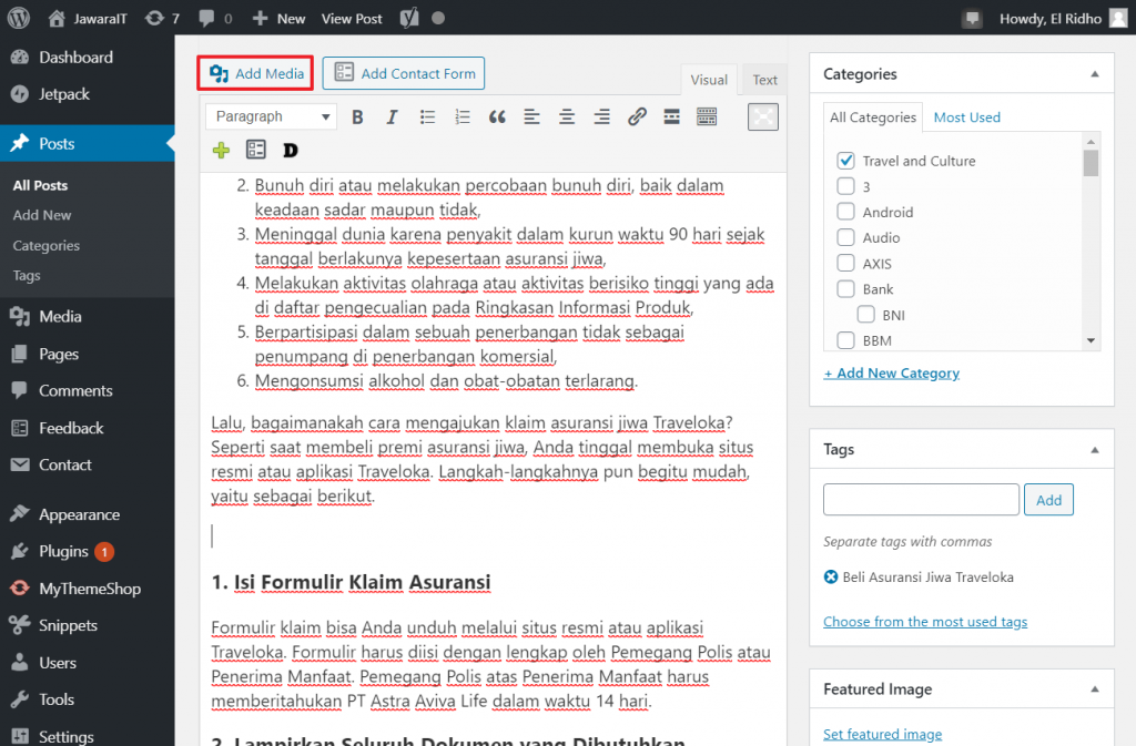 Cara Menambahkan dan Memasukkan Gambar di WordPress