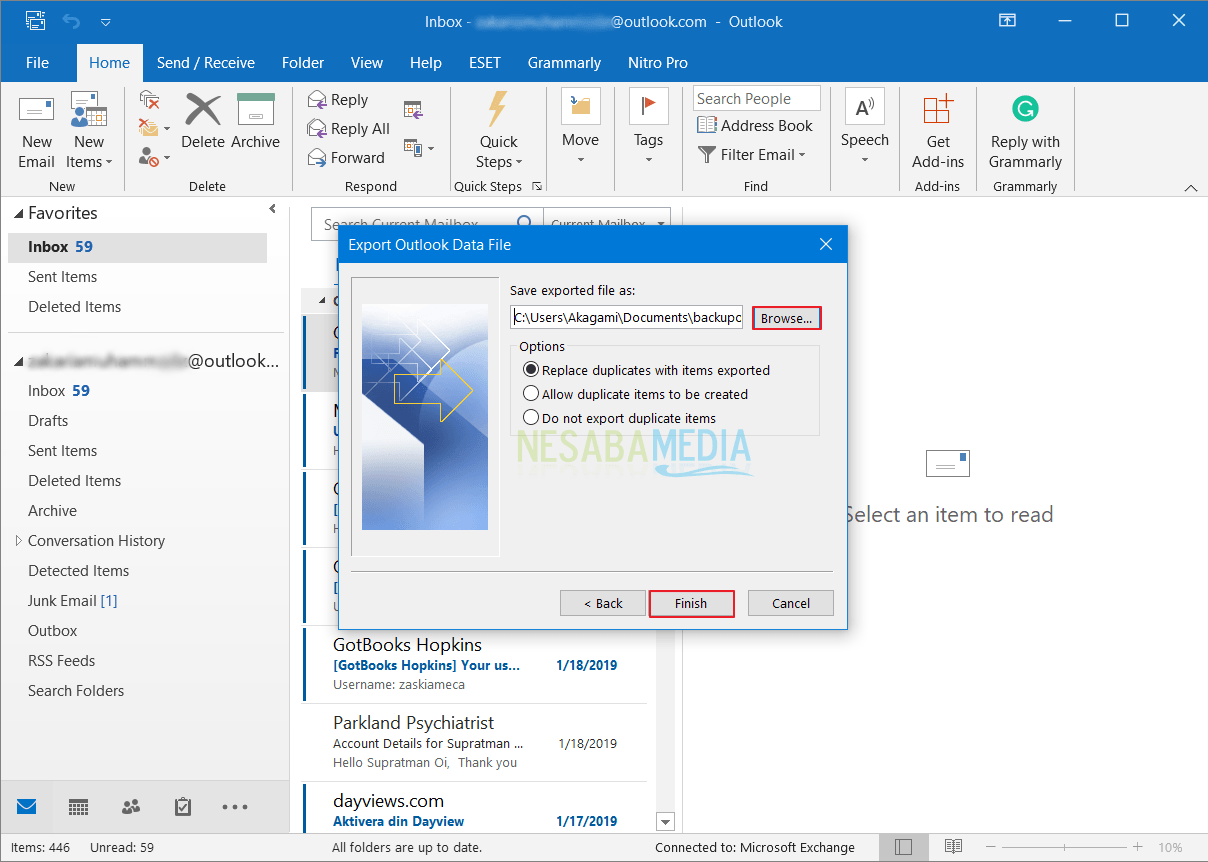 Cara Backup Email di Outlook 10