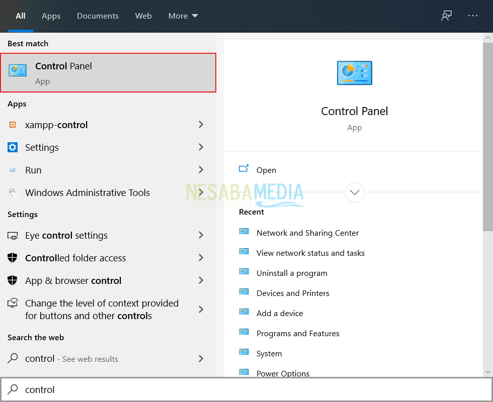 buka kembali control panel