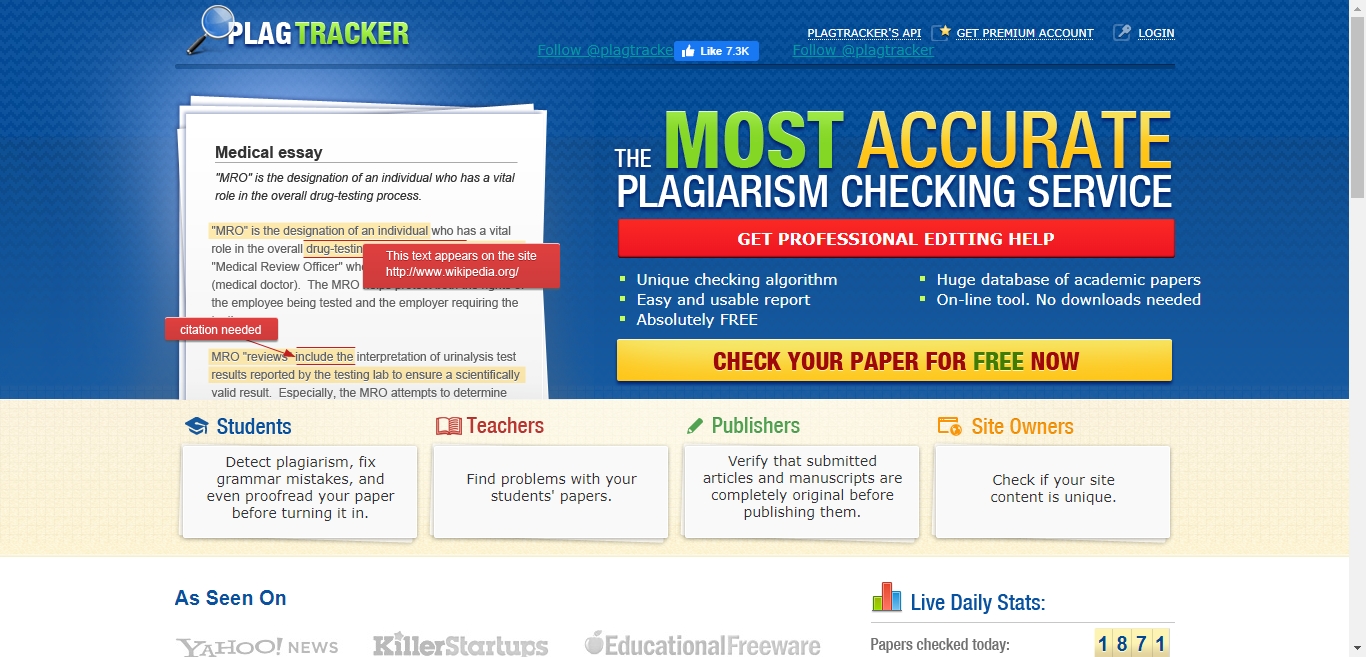 Aplikasi untuk Mengecek Plagiarism Online PlagTracker