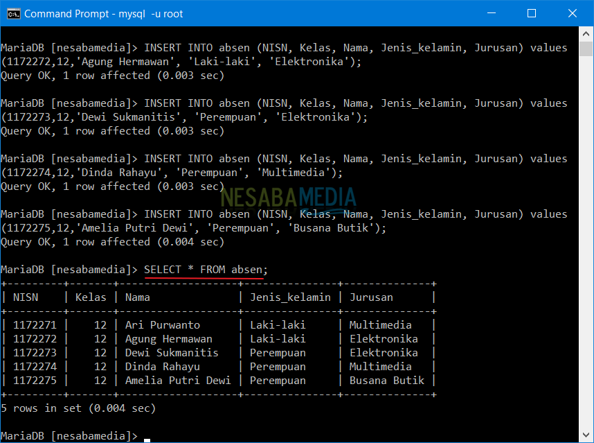 Membuat Database di CMD 10