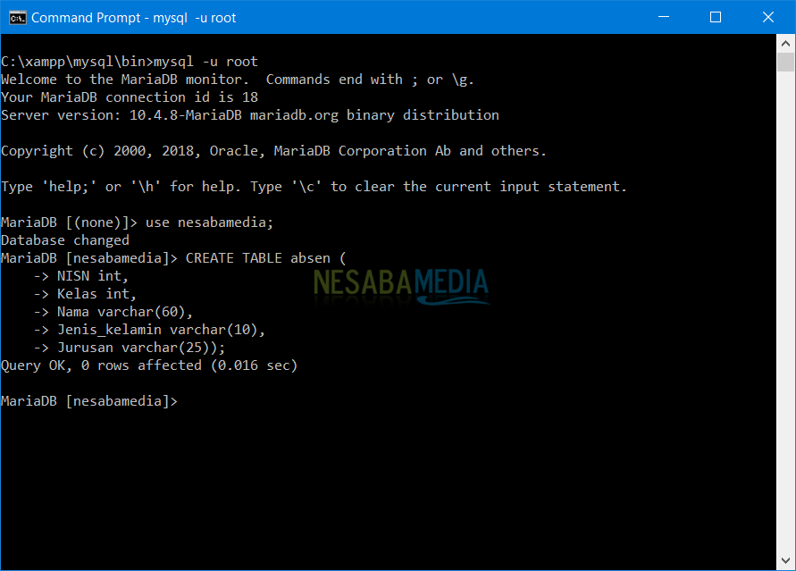 Membuat Database di CMD 8