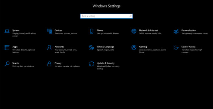 Halaman Settings Windows 10
