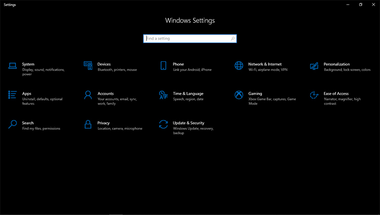 Halaman Settings Windows 10
