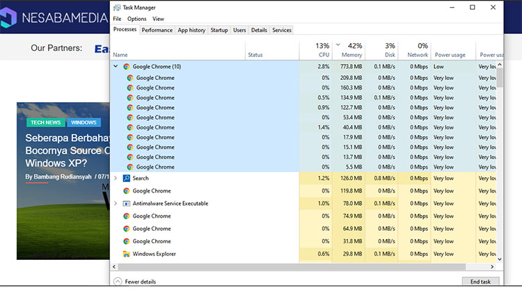 Proses Task Manager Windows 10