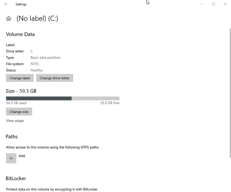 Tampilan Disk Management Windows 10