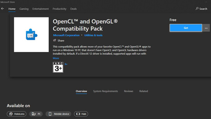 Microsoft Windows 10 OpenCL OpenGL Paket Kompatibilitas