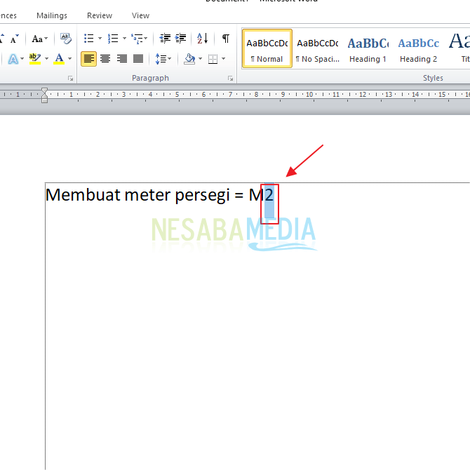 cara membuat M persegi di Microsoft Word