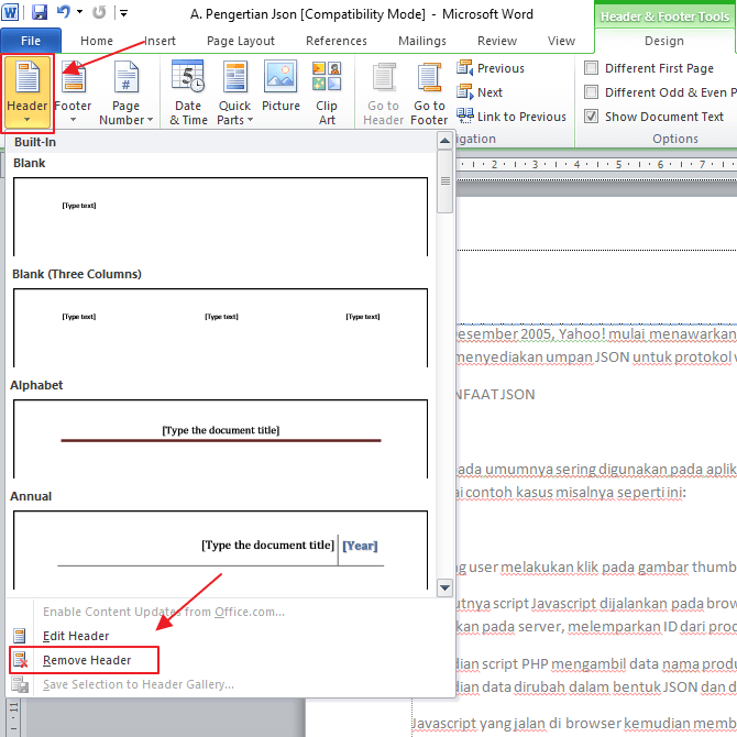 cara menghilangkan header dan footer di microsoft word