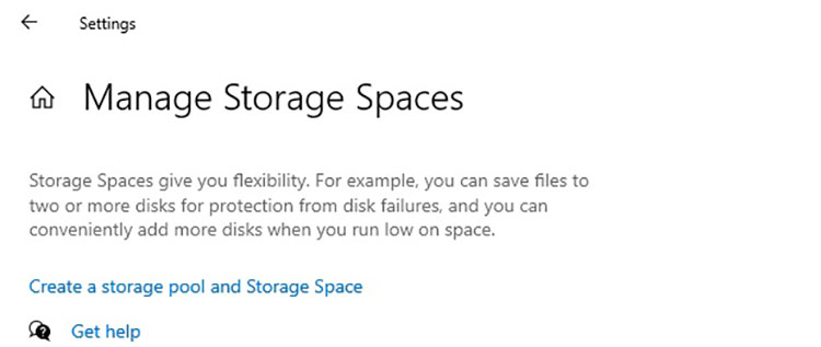 Fitur Storage Spaces di Aplikasi Settings Windows 10