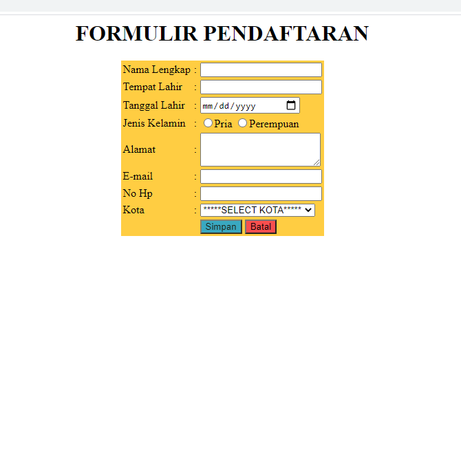 membuat form pendaftaran dengan html