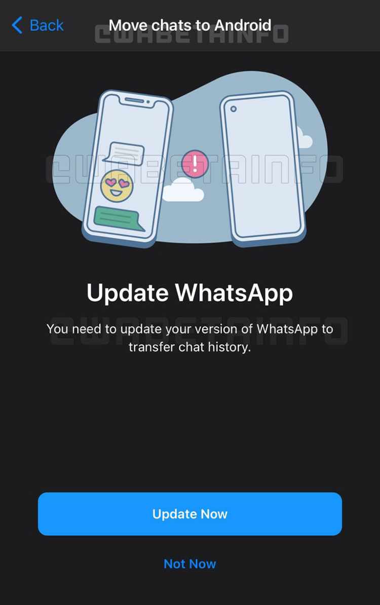 Tampilan Fitur Migrasi Chat Whatsapp