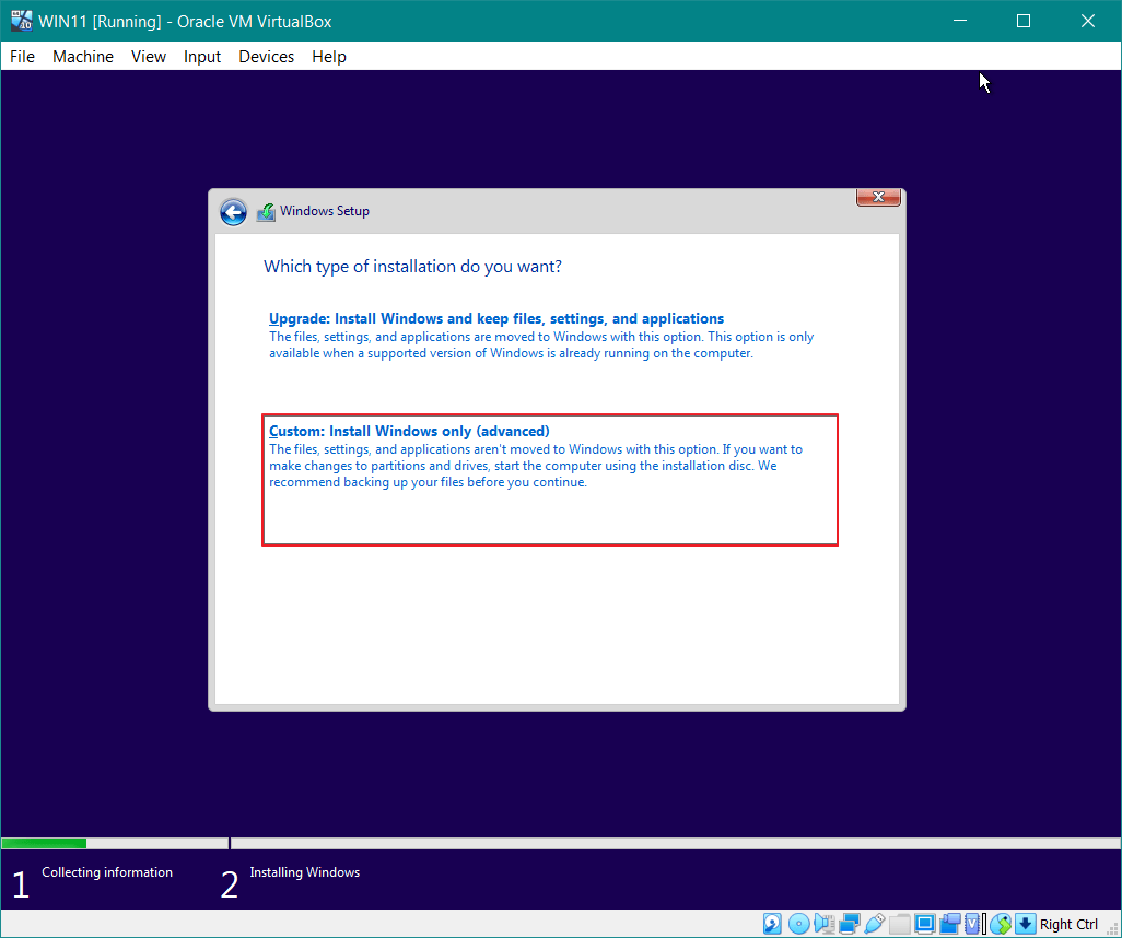 Custom: Install Windows onlu (advanced)