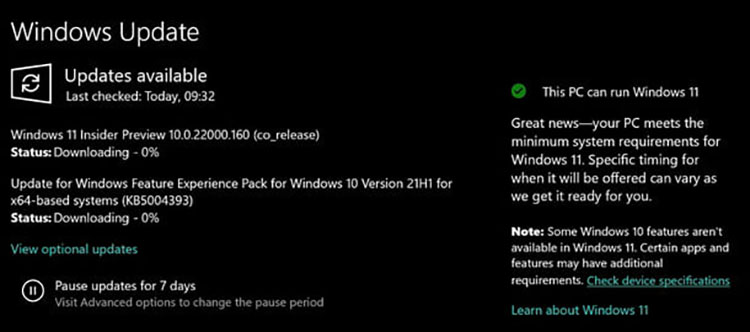 Tampilan Pesan Kompatibilitas Windows 11 di Windows Update