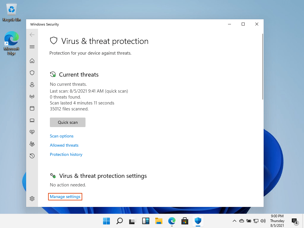 pilih Manage settings