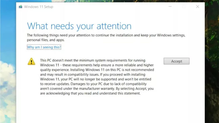 Persetujuan Pengabaian Instalasi Windows 11