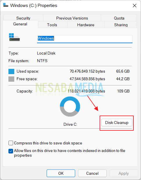 klik menu disk cleanup