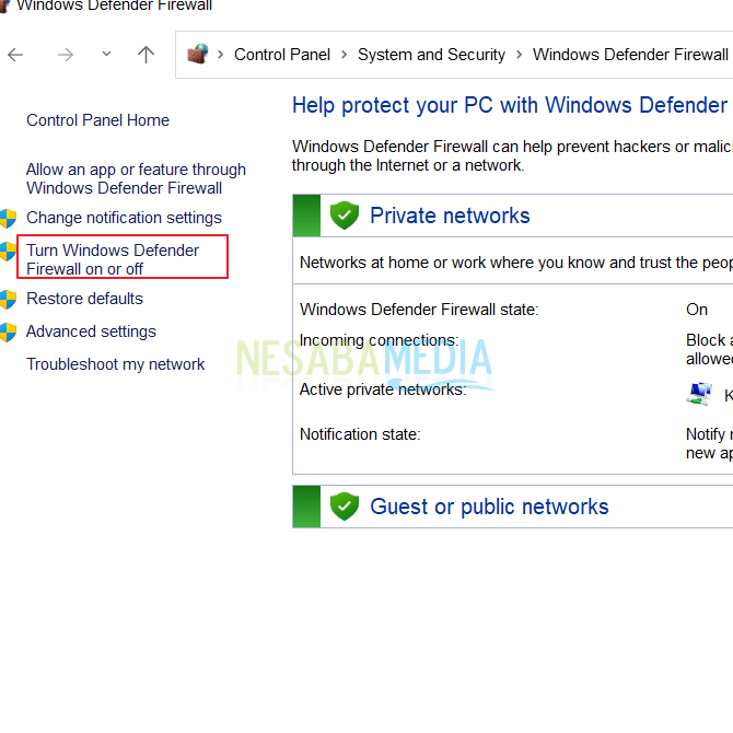 pilih opsi Turn off Windows Defender (not recommended)