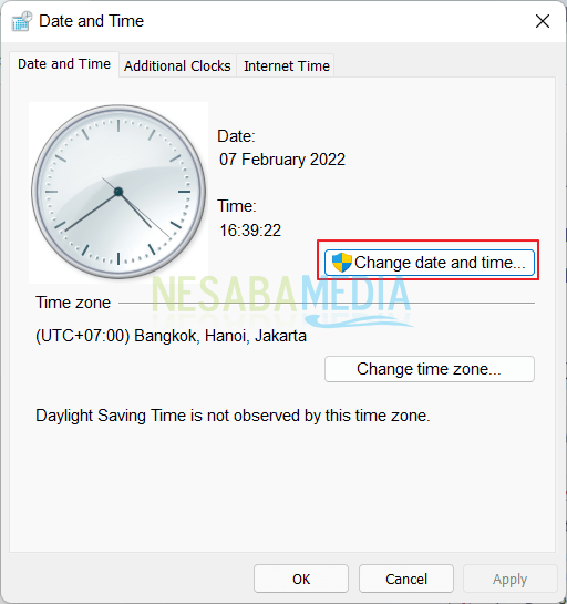 klik change date and time