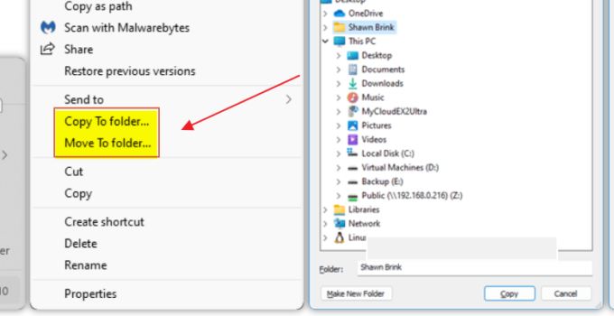 2 Cara Menambah atau Menghapus Konteks Menu “Copy to Folder” dan “Move to Folder” di Windows 11