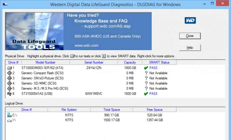 WD Data LifeGuard Diagnostics