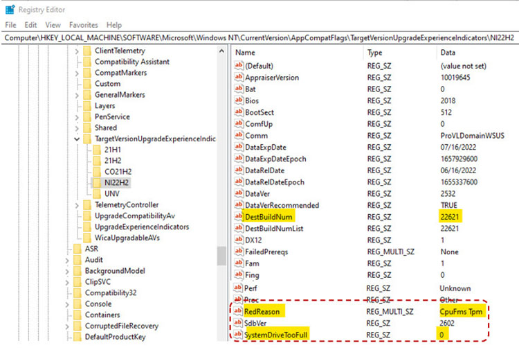 Pengecekan Dukungan Windows 11 22H2 Melalui Kunci Registri