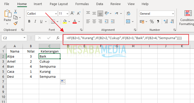 Rumus IF Bertingkat Pada Microsoft Excel