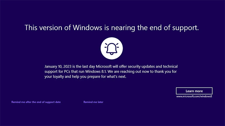 Windows 8.1 Kini Tampilkan Peringatan Masa Akhir Dukungan Dalam Layar Penuh