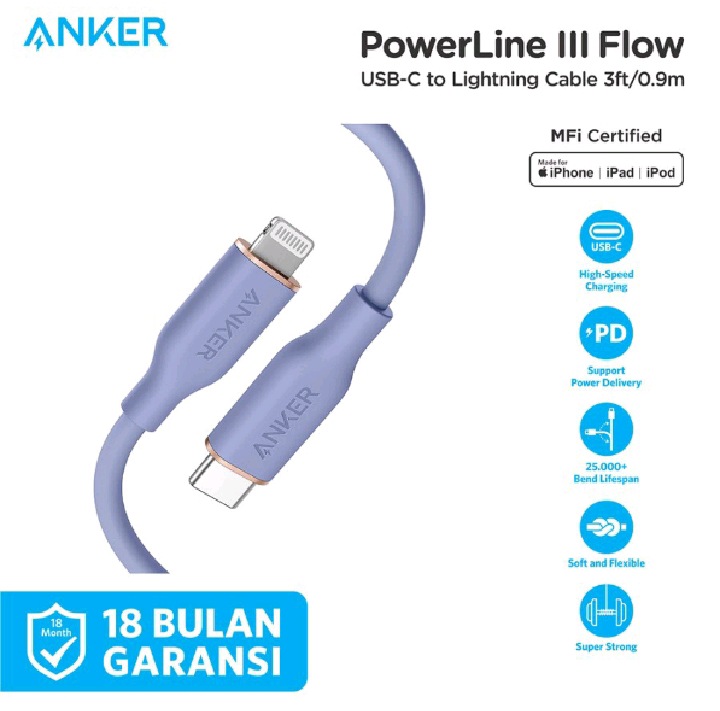 Kabel USB Type C Terbaik Anker Powerline III Flow Type C