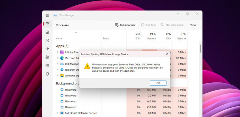 Terdapat Bug di Task Manager dan Safely Eject Media Windows 11