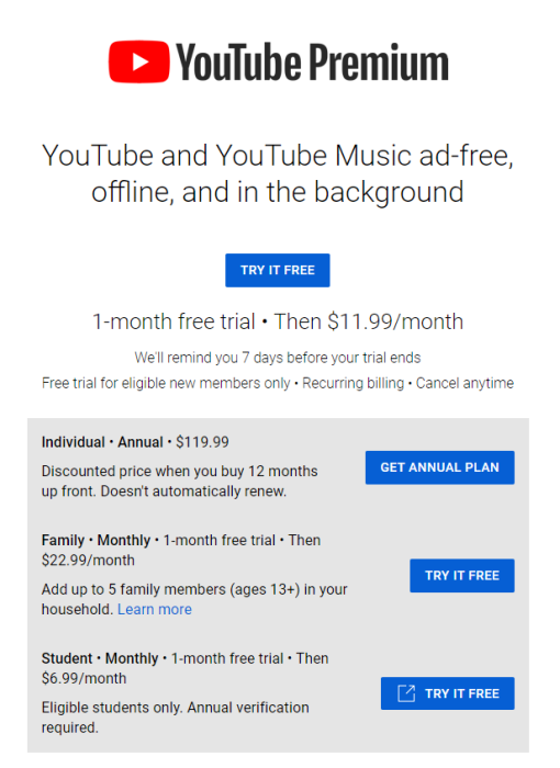 YouTube Premium untuk Family Plans kini Semakin Mahal