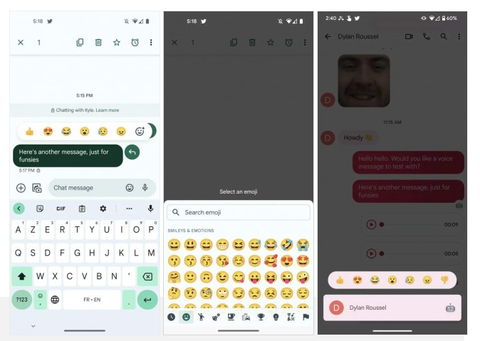 Google Message Emoji React Beta