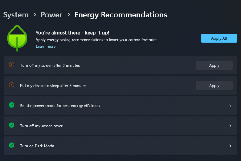 Windows 11 Energy Eficiency