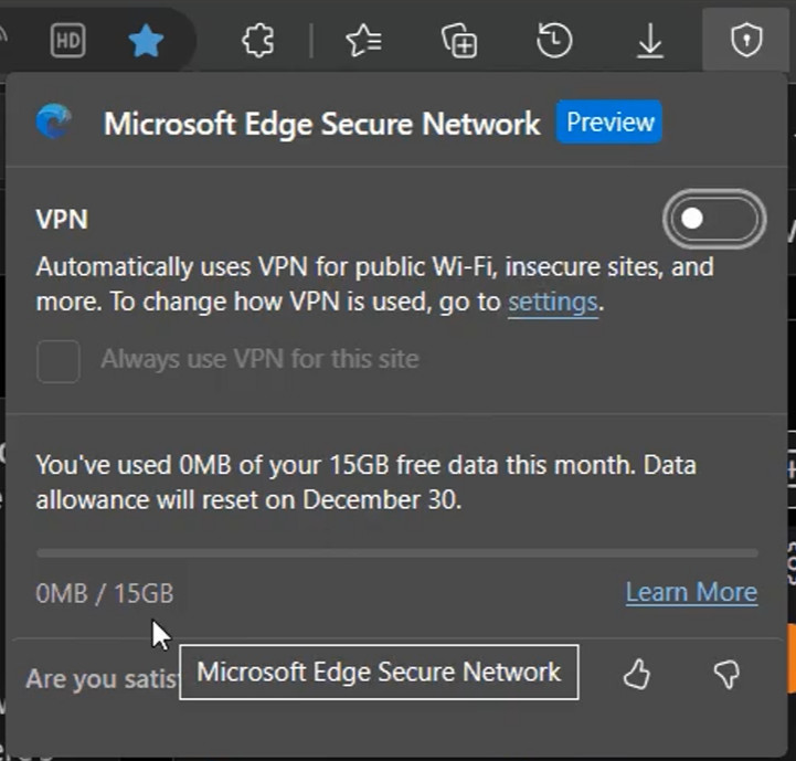 Microsoft Edge VPN, Tawarkan ingga 15GB Limit Bandwidth 2