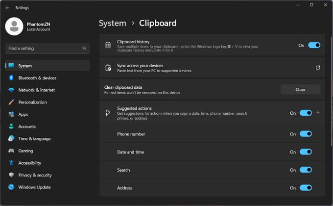 Suggested Actions Windows 11
