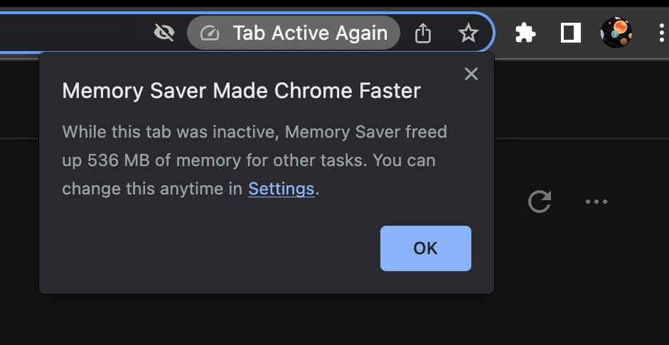 Google Chrome 110 Memory Saver