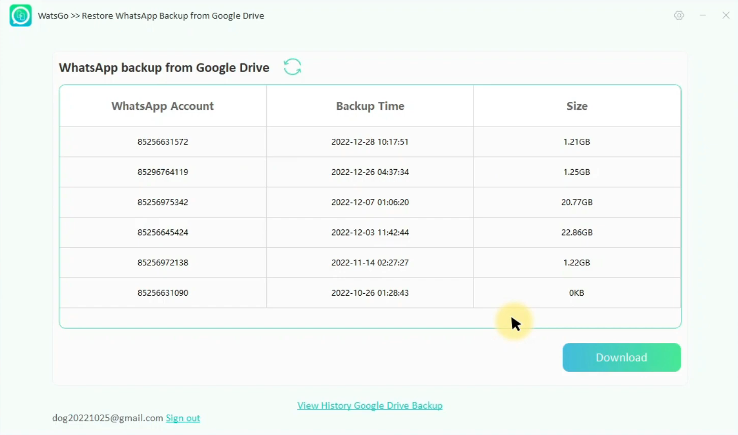Daftar backup WhatsApp di Google Drive