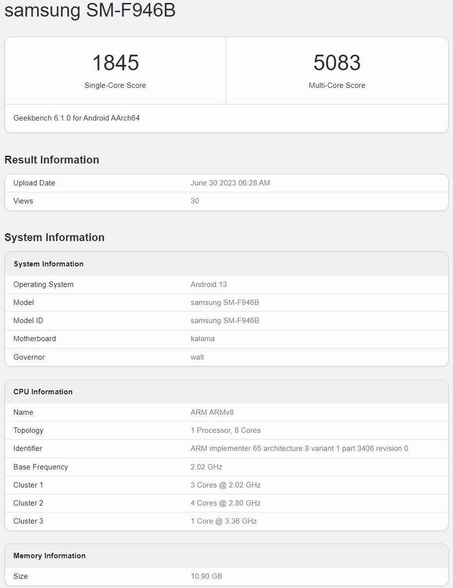 Spesifikasi Lengkap Samsung Galaxy Z Fold5 di Geekbench
